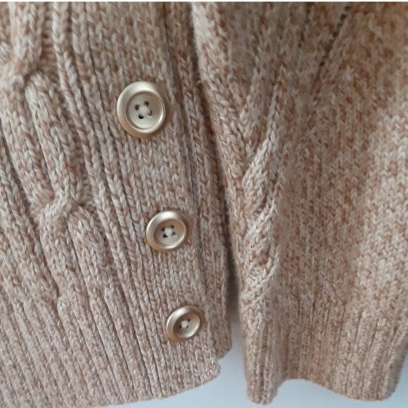 Talbots Women's Cable Knit Medium Cowl Neck Caramel Brown Sweater Long Sleeve - Picture 6 of 10